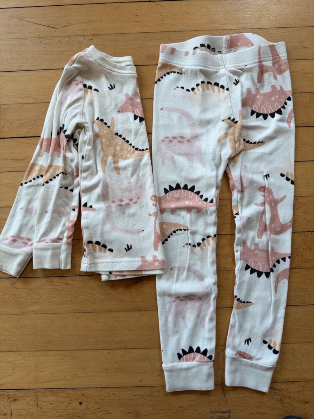 Old Navy Dino Print Pajama Set - Neutral Pink & Tan Dinosaurs - 4T